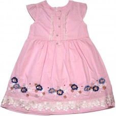 Платье хлопковое розовое, с вышивкой для девочки 